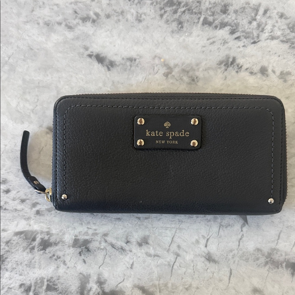 Kate Spade Black Leather Wallet with Gold Details